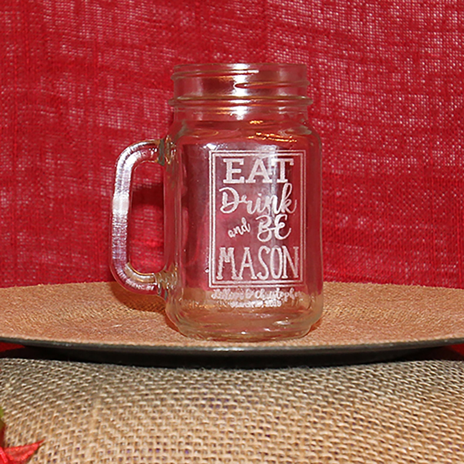 Personalized Engraved Mason Jar Mug - Custom Mason Jar, Wedding, Event, Glass